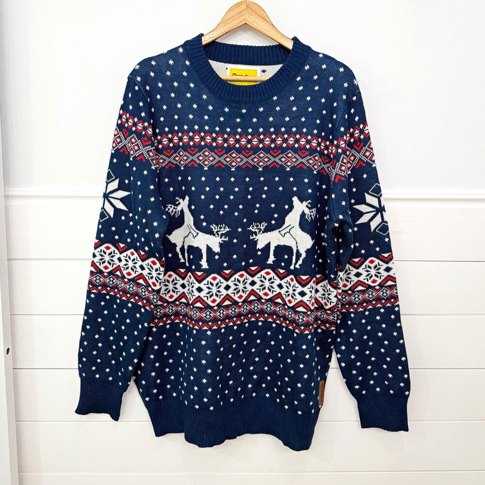 Tipsy Elves Mens Fair Isle Reindeer Crewneck Knit Pullover Sweater Christmas XXL